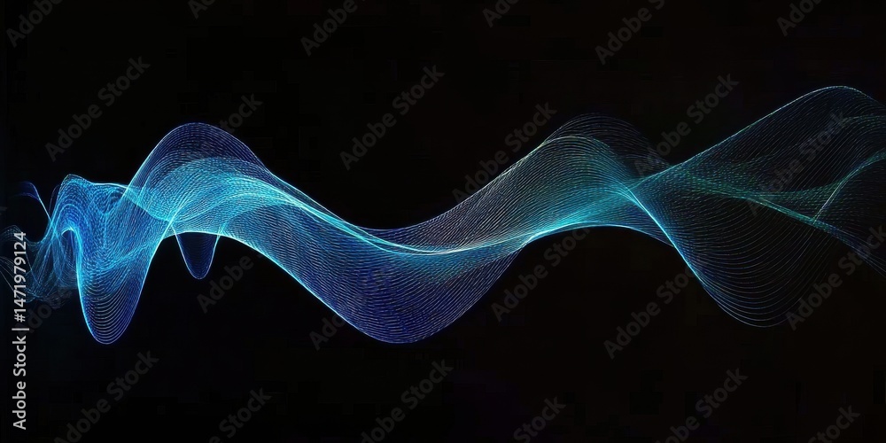 Poster abstract wavy lines forming a dynamic flowing pattern with a dark backdrop creates an energetic and 