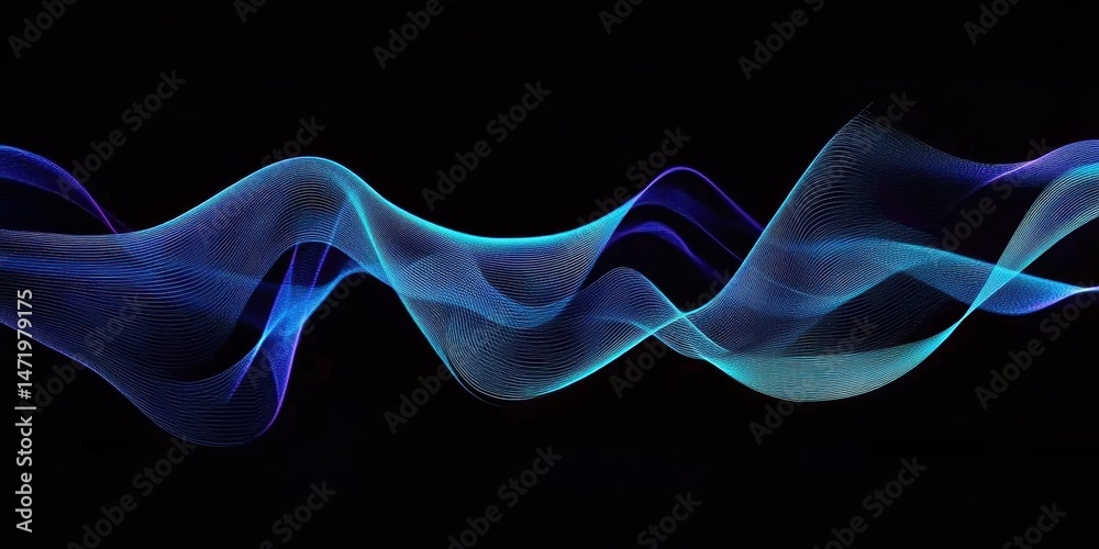 Poster abstract wavy lines with blue gradient pattern on dark background creates a dynamic and modern desig