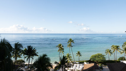 Serene Hawaiian Ocean View with Fluffy Clouds / Peaceful Pacific Horizon from Resort