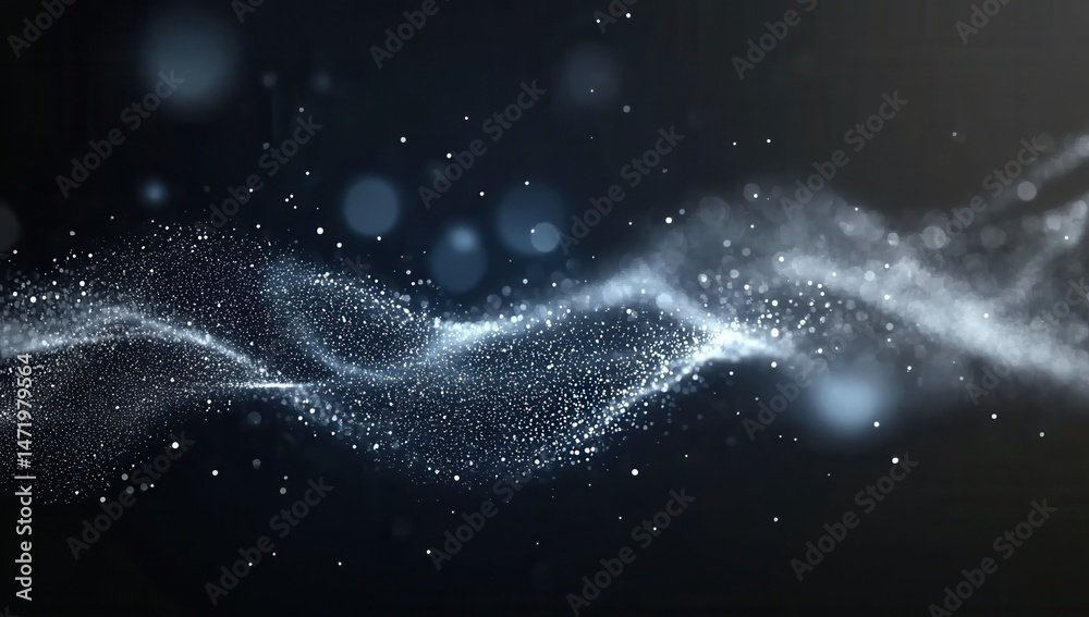 Poster abstract white particle wave on dark background with bokeh effects digital art for modern design and
