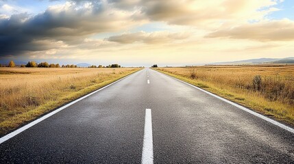Open road journey through autumnal countryside