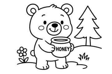 Cute Bear with Honey Pot Coloring Page for Kids &ndash; Printable on Standard Paper