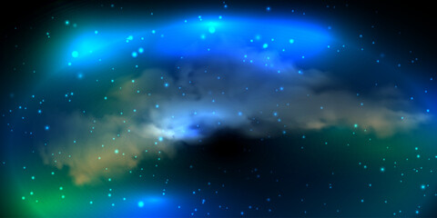 Fototapeta premium Realistic blue texture of fantastic space galaxy vector background