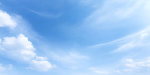 Obraz premium clear blue sky with soft, voluminous clouds creates serene and peaceful atmosphere, inviting sense of calm and tranquility. gentle hues of blue and white blend beautifully, enhancing natural