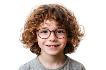 Obraz premium Smiling child with curly hair and glasses