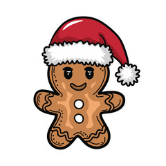 Gingerbread man with Santa hat vector