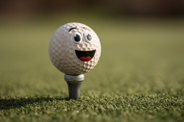 Playful golf ball with a face on a tee.