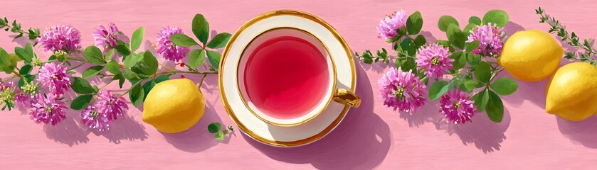 Savoring healthy tea moments a serene table setup with fresh lemon and flowers in a vibrant environment