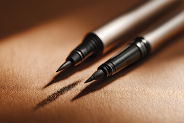 Eyeliner pen and mascara tube aligned symmetrical