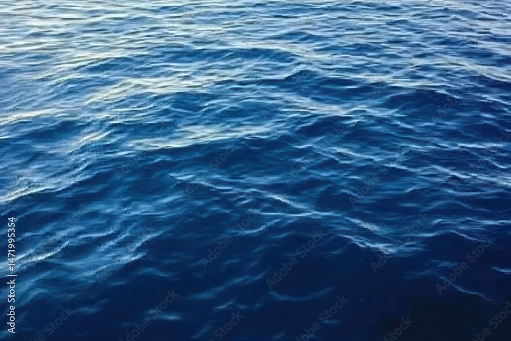 Poster Rippled Blue Ocean Surface With Subtle Waves Under Natural Light Showing Water Texture and Deepness and Cleanliness of Marine Environment