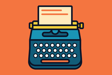 Vintage Typewriter Vector Illustration &ndash; Retro Writing Machine Icon in Flat Cartoon Style