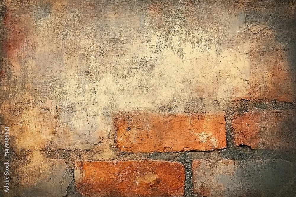 Aufkleber rustic brick wall texture with grunge effects in brown gray and red tones aged surface and weathered