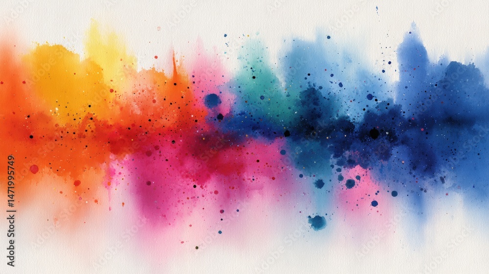 Poster vibrant watercolor splashes blend seamlessly across the canvas, creating a lively abstract spectrum 