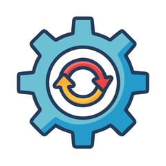 Gear icon with circular arrows in the center in flat style