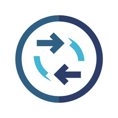 Split circle arrows icon with directional flow in blue tones