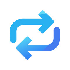 Blue curved arrows icon in sync loop flat style