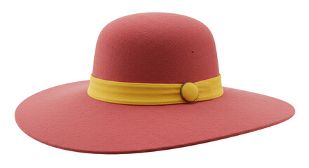 Isolated Red Wide-Brimmed Hat with Yellow Ribbon