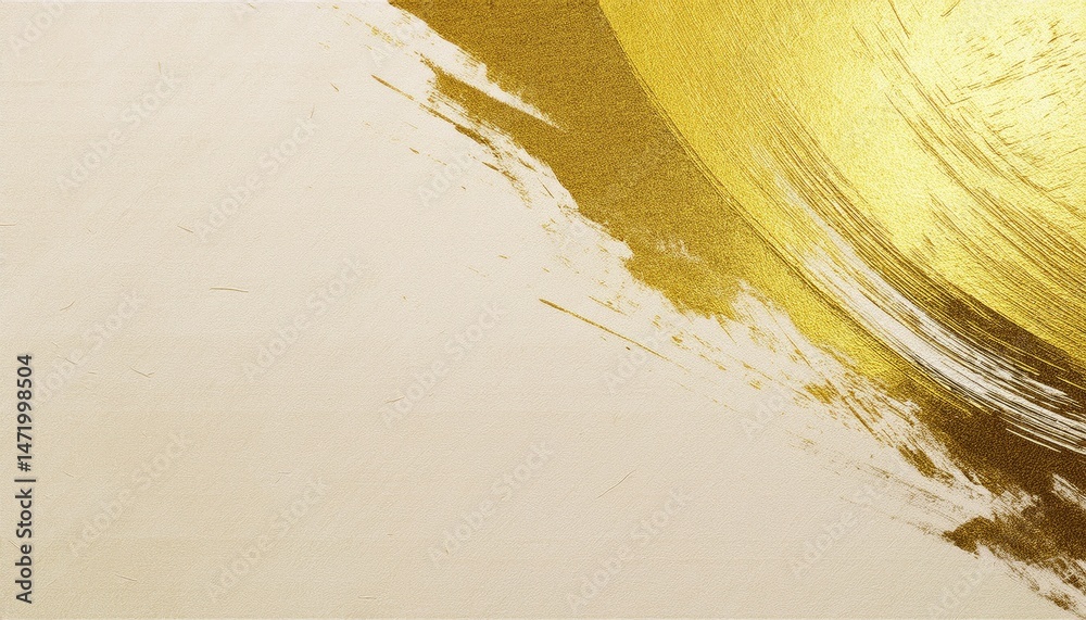 Aufkleber gold brushstroke on textured beige canvas for luxury branding, minimalist web background or elegant 