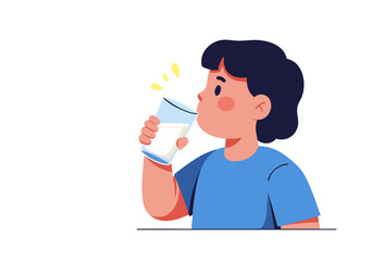 A cheerful young boy drinks milk, celebrating World Milk Day. Bright colors and a simple design make this image ideal for promotional materials.