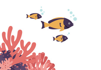 Colorful illustration featuring tropical fish swimming amongst coral, celebrating Reef Awareness Day 2025. A vibrant and engaging design promoting ocean conservation.