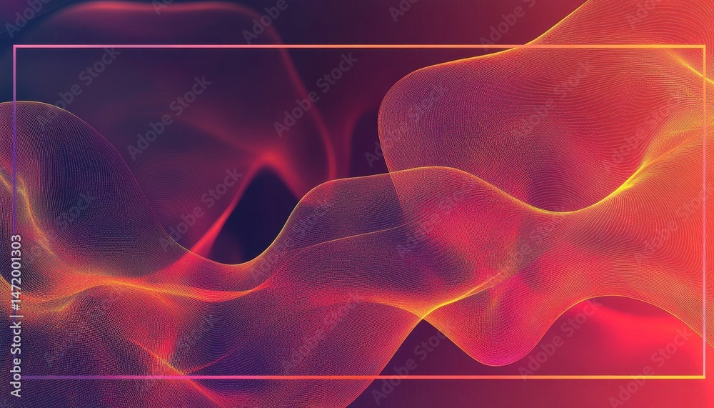 Aufkleber vibrant abstract wave background with geometric frame in shades of red orange and purple for modern 