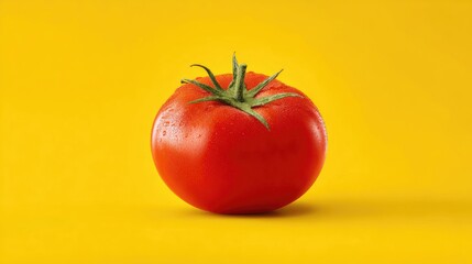 A tomato on a yellow background
