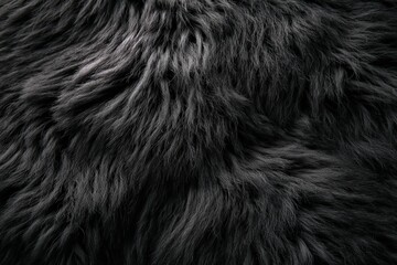 Naklejka premium Close-up texture of thick, black animal fur with soft, wavy patterns.