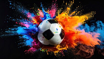 Fototapeta premium Dynamic soccer ball explosion with vibrant color splash