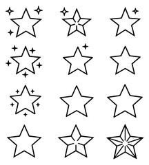 Obraz premium sparkle star icon, star sparkle vectors, Shining Sparkle icon, Blink twinkle, sunburst star shapes collection. Abstract magic light flare, vector stars icon templates pack isolated on white background