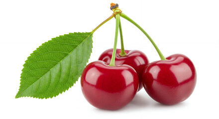 Juicy Cherries: Fresh Red Fruit with Green Leaf | Summer Treat, Healthy Food, Delicious Dessert