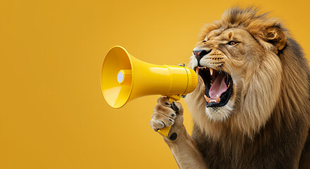 Roaring Lion with Megaphone: Amplify Your Message! Bold, Powerful, and Unstoppable. Capture Attention Now!