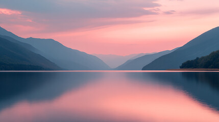 Fototapeta premium Serene Sunset Pink Sky Mountain Lake Reflection
