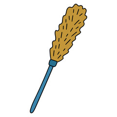 Hand drawn cartoon feather duster on white background.