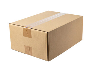 Single floating cardboard shipping box, PNG