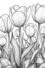 Illustration of detailed tulips with intricate linework Generative AI