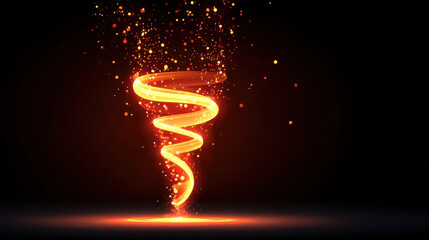 Fiery orange and red energy particles swirl in glowing tornado shape, creating dynamic and vibrant light effect with sparks and dark background