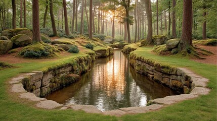 Sunset Illuminates Tranquil Forest Waterway