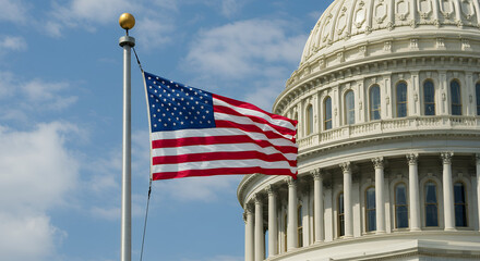 American Pride: US Capitol & Flag Waving in the Breeze - Symbol of Freedom & Democracy!
