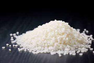 Raw Japanese rice served on a black background