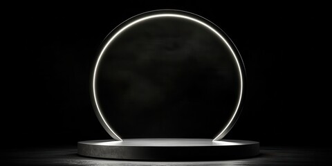 Illuminated circular arch over dark platform