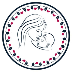 Happy Mother's Day vector illustration of mom with child on transparent background