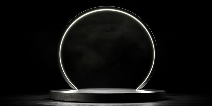 Illuminated circular arch over dark platform