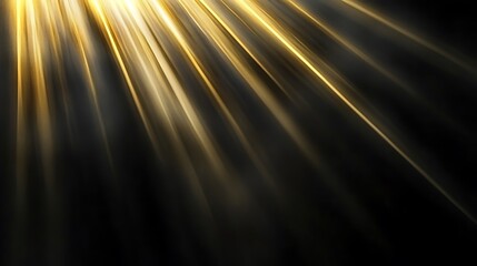 Soft golden rays bending in arc motion from top left over smooth black background, artistic ambient feel,