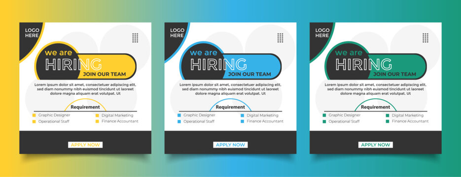 We are hiring job vacancy social media post banner join our team, square web banner template design, We are hiring job vacancy social media post template.