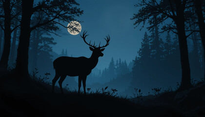 Majestic Stag Silhouette at Night
