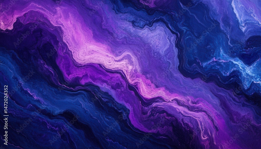 Poster Abstract Blue and Purple Fluid Art Texture Background with Watercolor Ink Swirls Creating a Dynamic and Vibrant Decorative Pattern