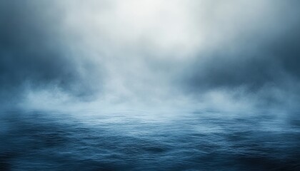 Abstract Blue Foggy Background with Light Streaks and Water Reflections Creates a Mysterious Atmosphere and Textured Surface for Stage Design or Wallpaper Use