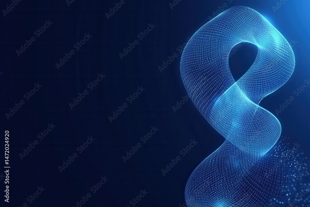 Aufkleber Abstract Blue Particle Swirl on Dark Background Digital Wave Design Futuristic Element Pattern Glowing with Dynamic Curve Style Shiny and Creative Decorative Art