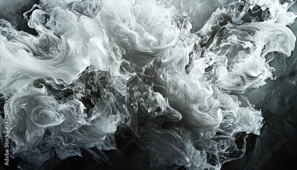 Poster Abstract Fluid Dynamic Flowing Water with Splashes and Swirls in Shades of Gray and White for Modern Design and Artistic Backgrounds with Monochrome Style