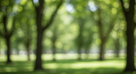 Obraz premium Enchanted Forest: Dreamy Bokeh Through Lush Green Trees - Nature Escape